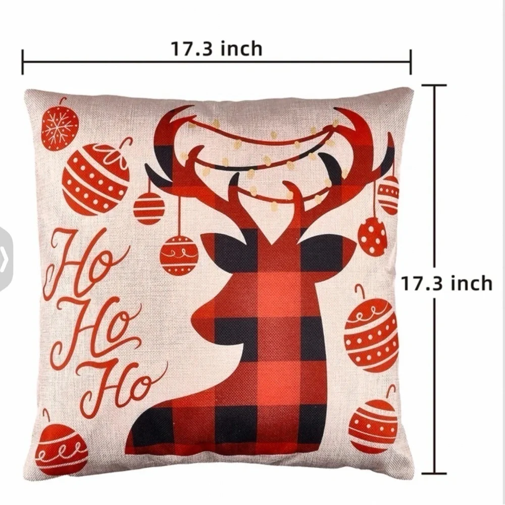 Pillow Cover Set Christmas Rustic Holiday Zip Linen Buffalo Plaid Red Black 17”